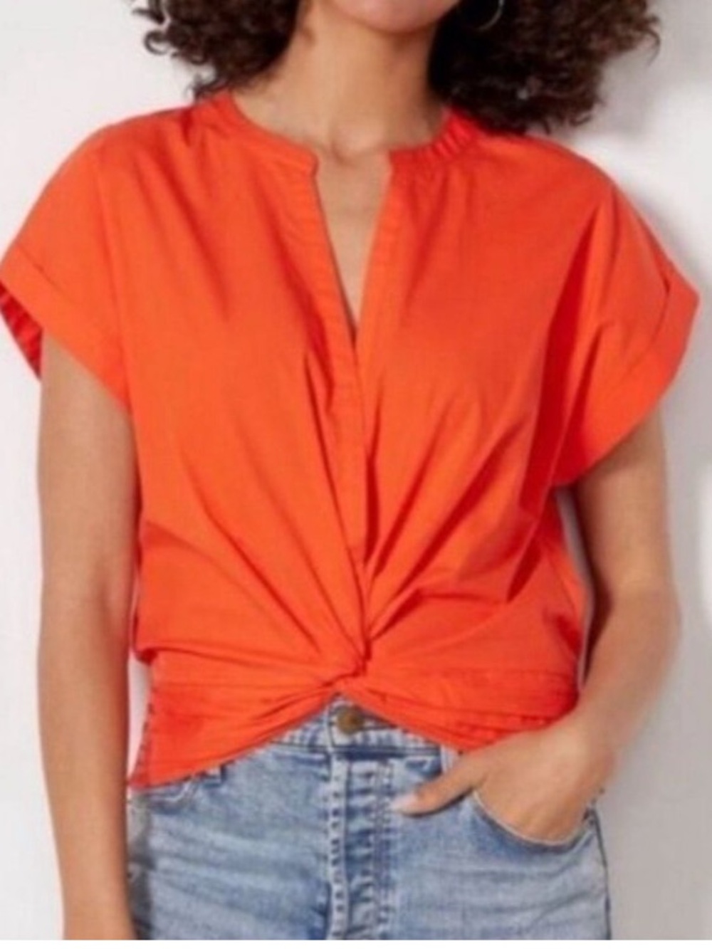 EVEREVE Orange Knot-Front Short Sleeve Blouse WOMEN XS